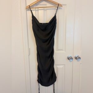 ZARA WOMEN SATIN EFFECT DRAPED DRESS BLACK SIZE M